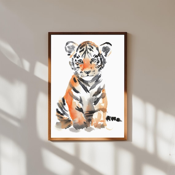 Cute Baby Tiger Cub Watercolor Poster Jungle Nursery Animal Decor