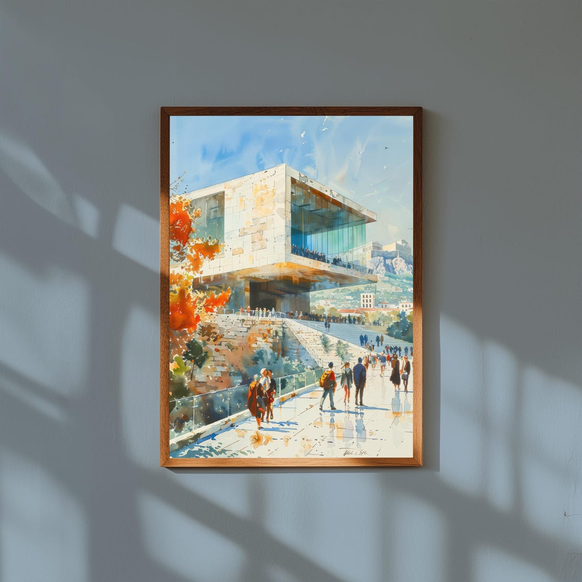 Athens Acropolis Museum Watercolor Modern Glass Building Poster