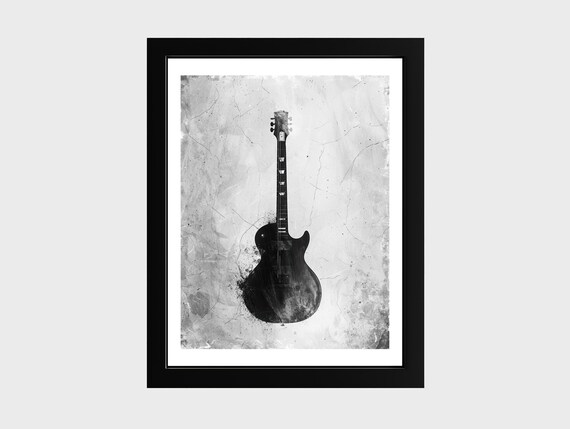 Black Les Paul Style Guitar Grunge Texture Vintage Rock Poster