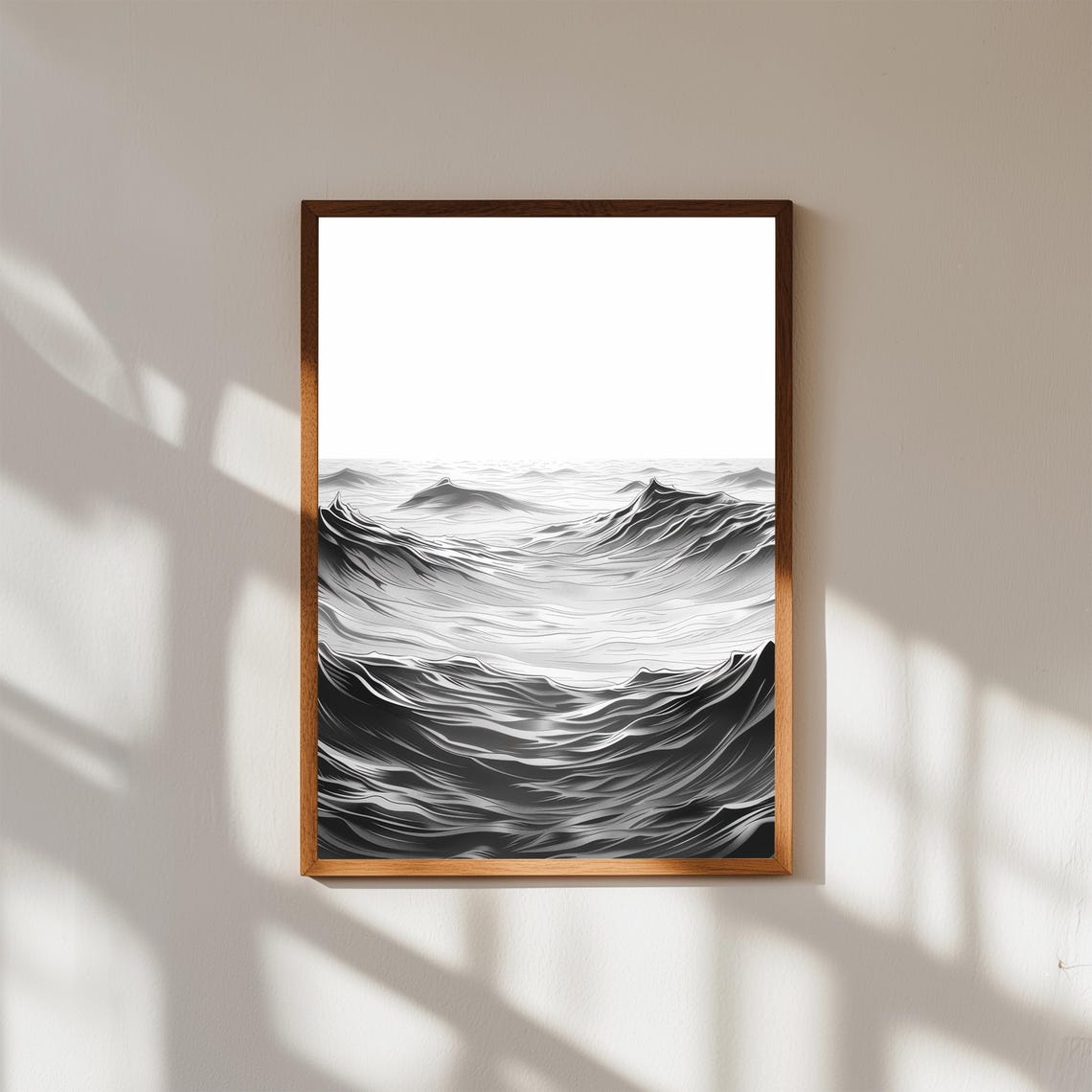 Minimalist Ocean Wave Line Art Print Black White Seascape Modern Decor