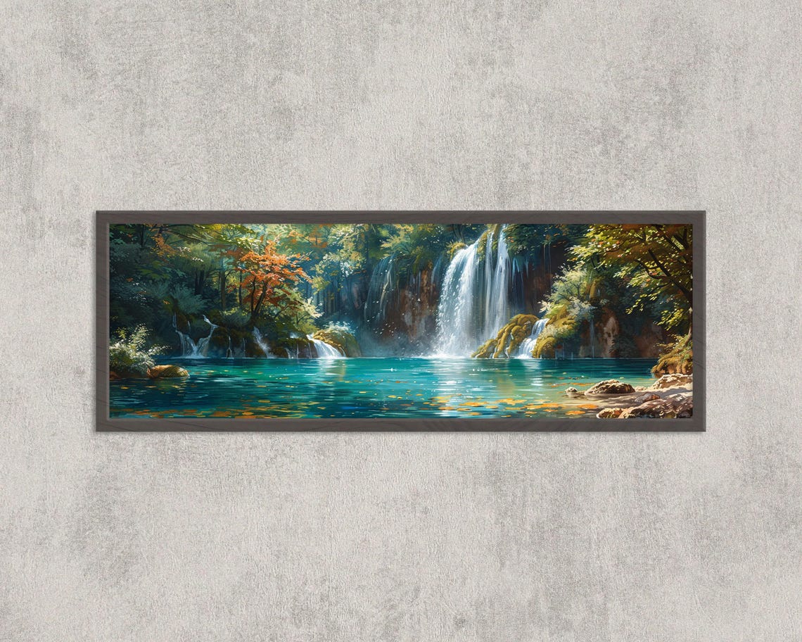 Plitvice Lakes Croatia Turquoise Waterfall Forest Panoramic Poster