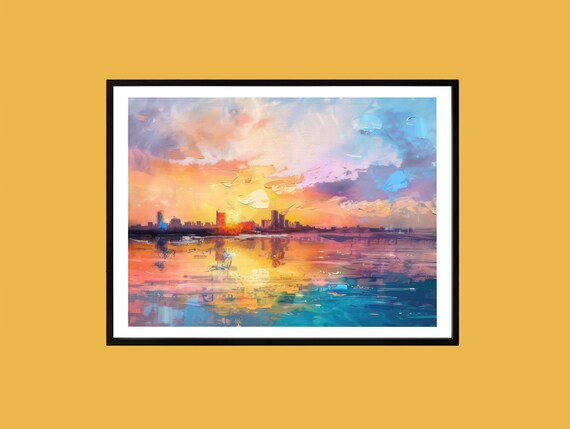 Colorful Cityscape Sunset Print Modern Abstract Urban Landscape