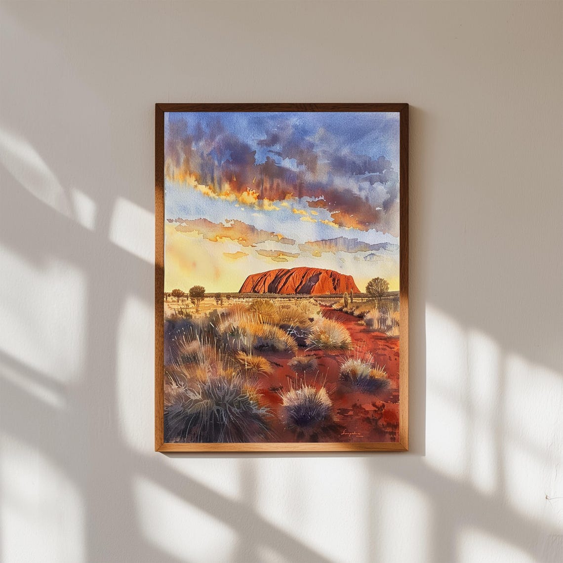 Uluru Australia Outback Sunset Red Desert Watercolor Art Poster