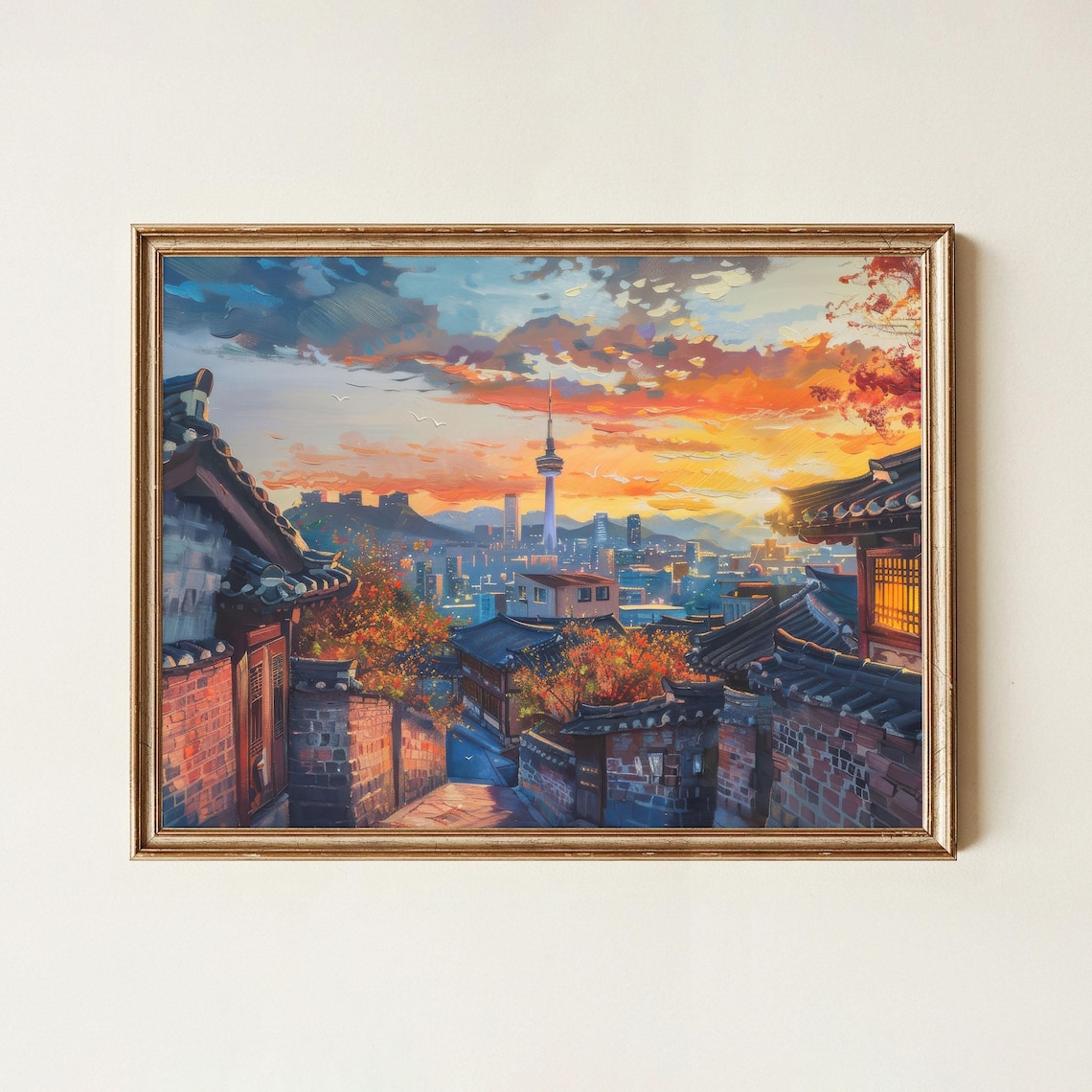 Seoul Golden Hour Art Print, Bukchon Hanok Village