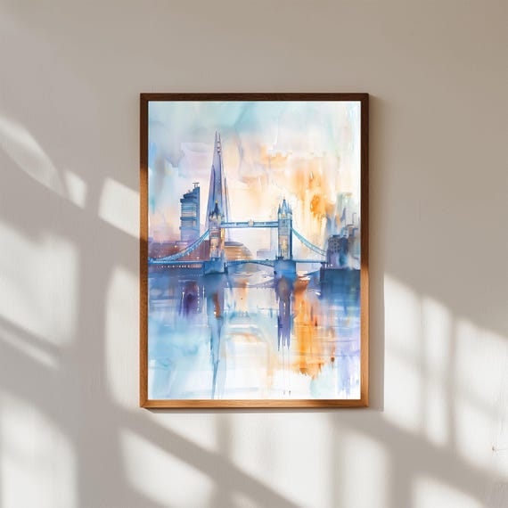 London Tower Bridge Watercolor Print Cityscape Wall Art
