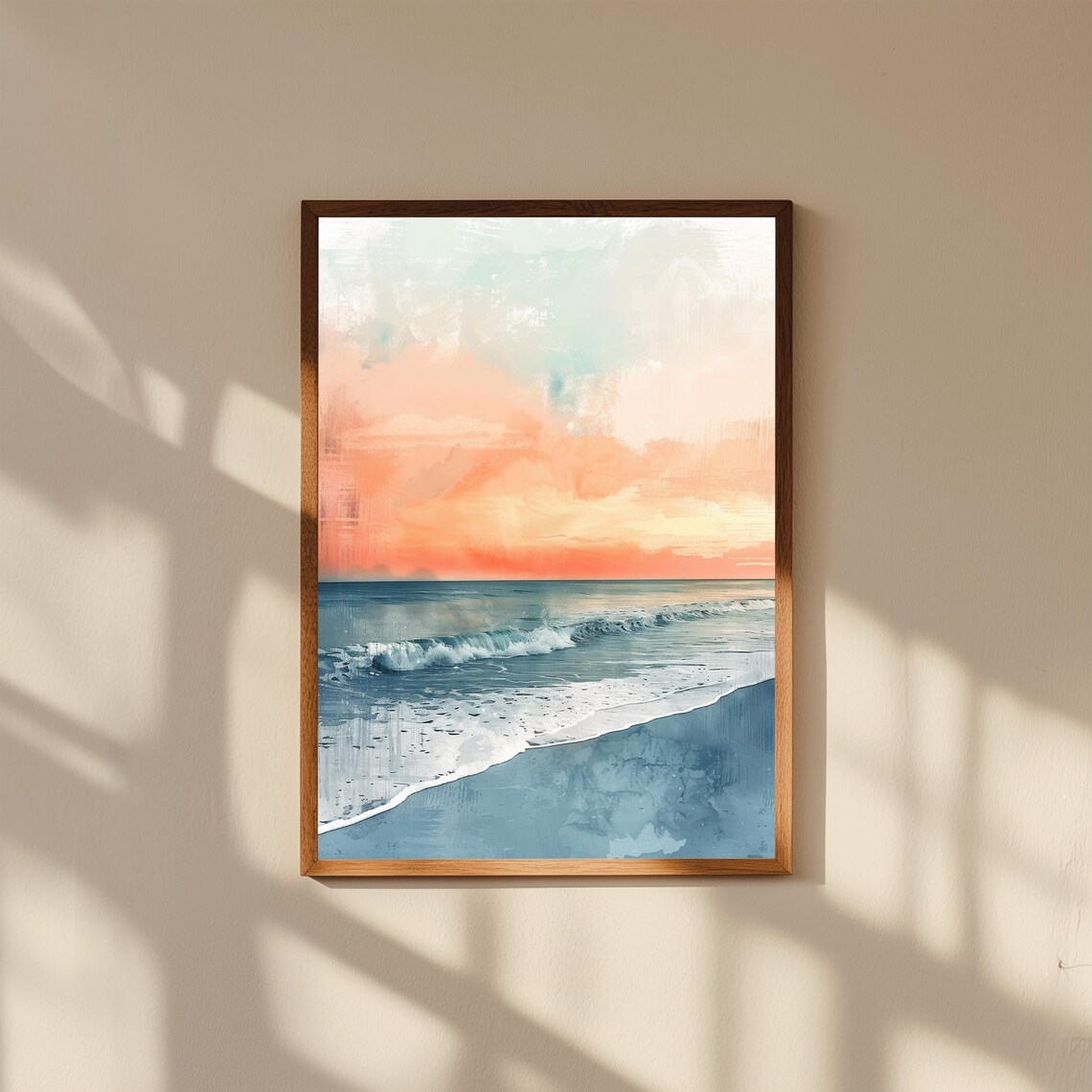 Pastel Beach Sunset Ocean Waves Pink Sky Calm Minimalist Ocean Art Print