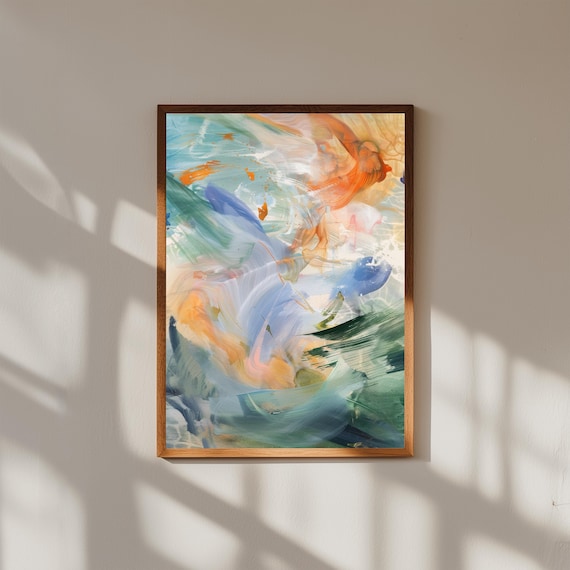 Soft Watercolor Abstract Sea Green Orange Wash Modern Art Poster