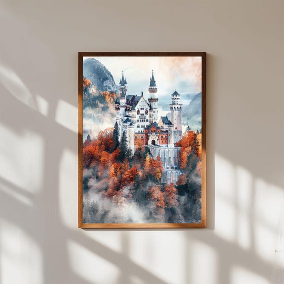 Neuschwanstein Castle Watercolor Print Bavarian Landscape Art