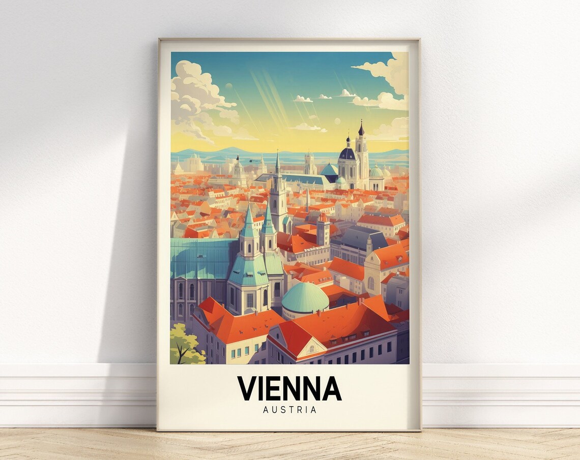 Vienna Austria Historic Skyline Churches Retro Travel Poster