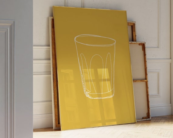 Caffe Poster Coffee Latte Glass Kitchen Wall Art Yellow Decor Kafe Bar Styling Lover
