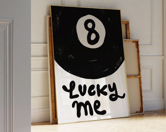 Lucky Me Illustration 8 Ball Pool Balls Art Print Poster Billiard Trendy Retro Mid Century