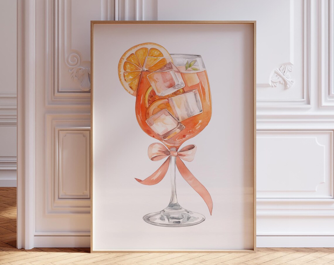 Aperol Spritz Coquette Bow Cocktail Art Print