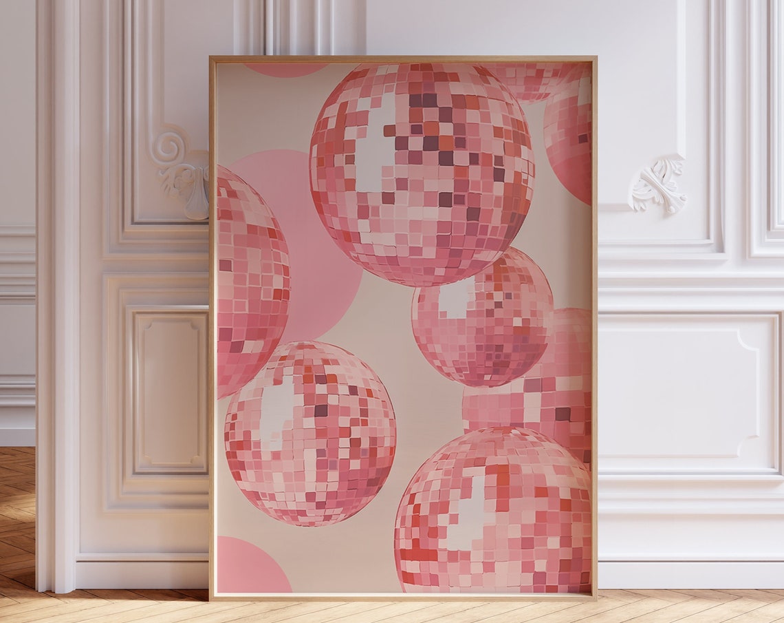 Pink Disco Ball Mirrorball Abstract Retro Trendy Dorm Poster