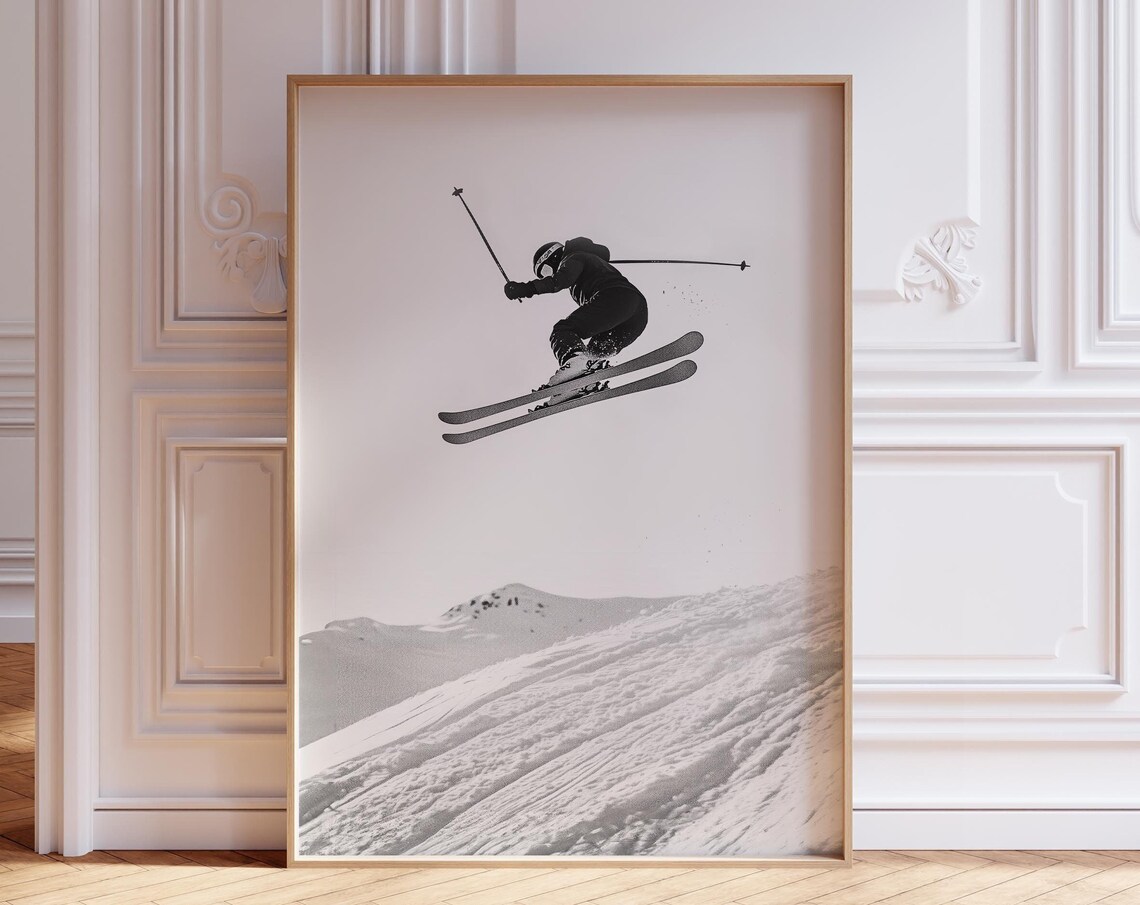 Black and White Ski Poster, Vintage Mountain Travel Poster