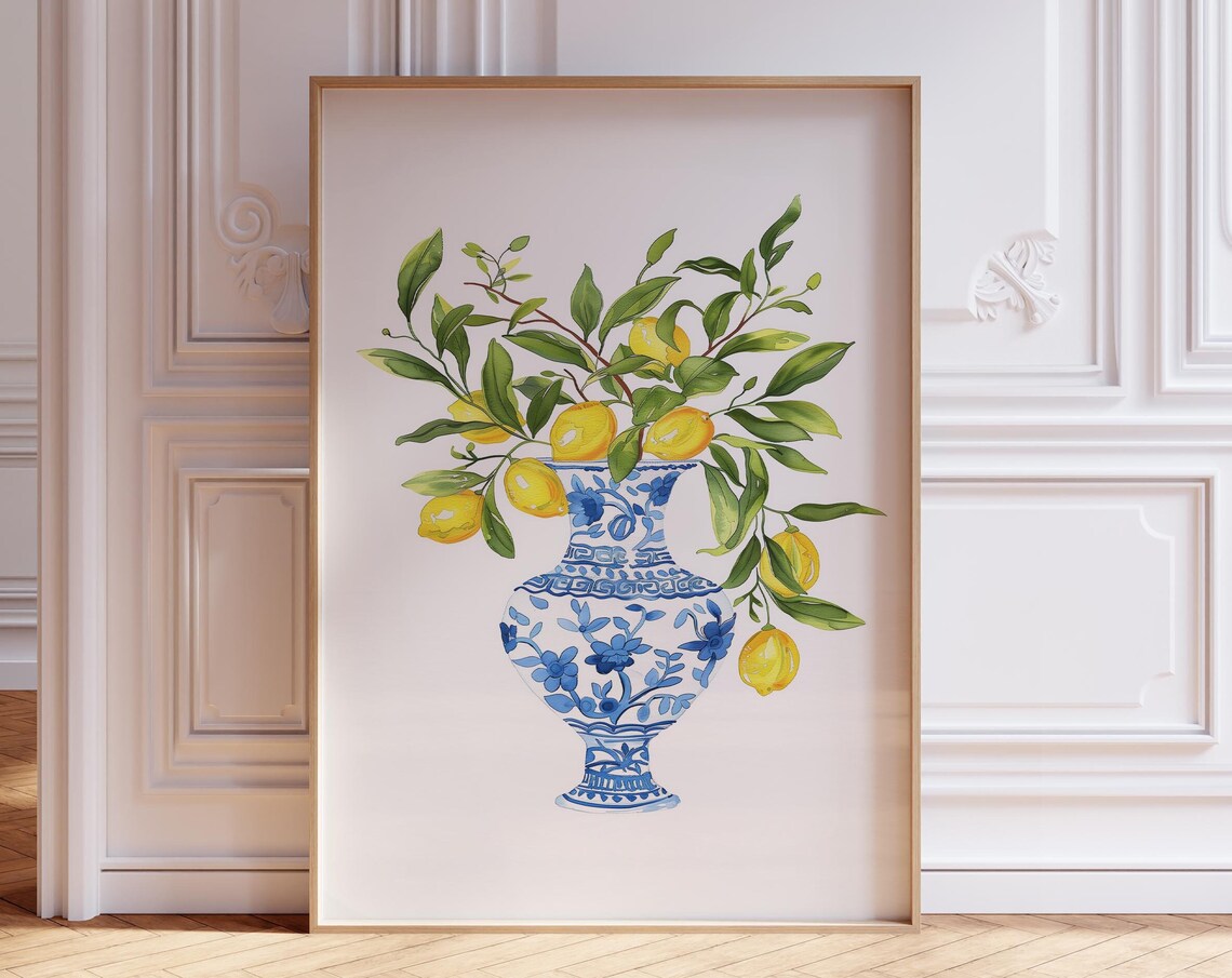 Chinoiserie Lemon Art Print, Mediterranean Fruit