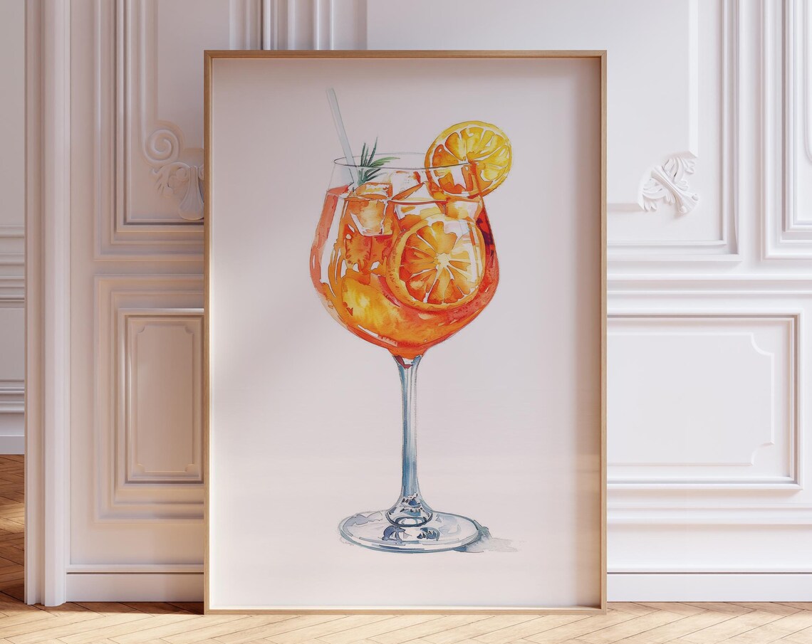 Aperol Spritz Watercolor Cocktail With Orange Slices Bar Art Poster