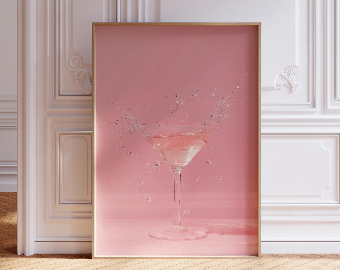 Pink Martini Splash Cocktail Photography Glamorous Bar Art Poster