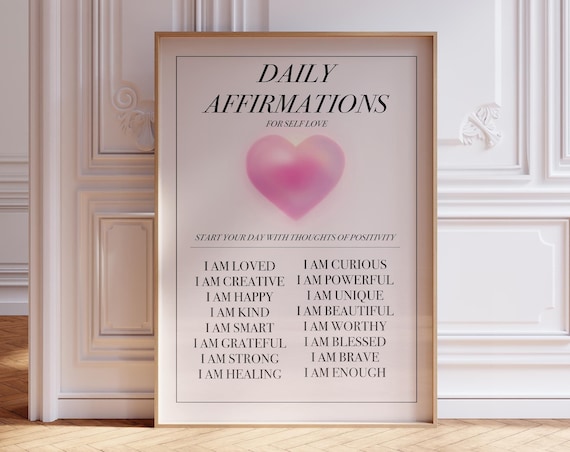 Pink Aura Heart Daily Self Love Affirmations Inspirational Quote Poster