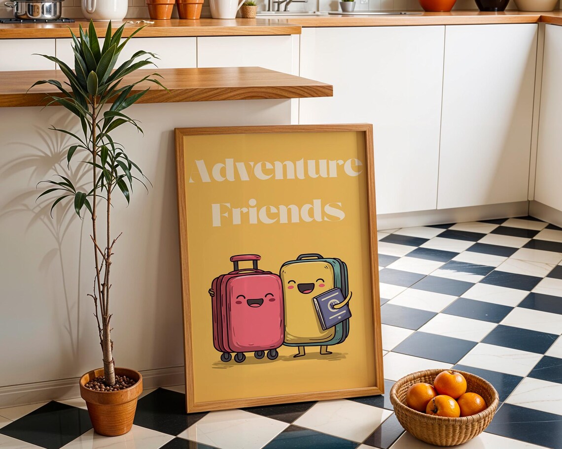 Adventure Friends Cute Suitcase Travel Poster Kawaii Kids Wanderlust Decor