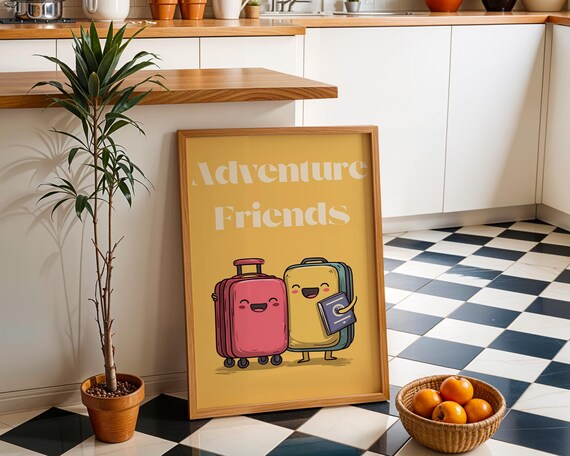 Adventure Friends Poster Cute Travel Wall Art Gift For Traveler Kawaii Suitcase Illustration Kids Room Decor Wanderlust Print