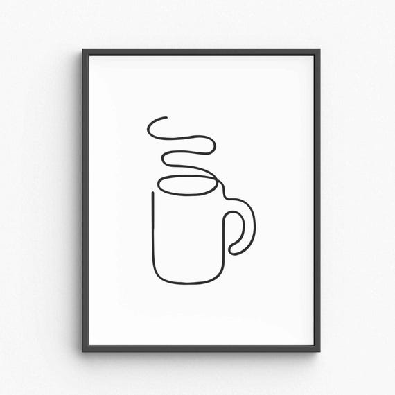 Minimalist Coffee Cup Line Art Simple Hot Drink Sketch Cozy Caf Decor Drawing Warm Beverage Wall