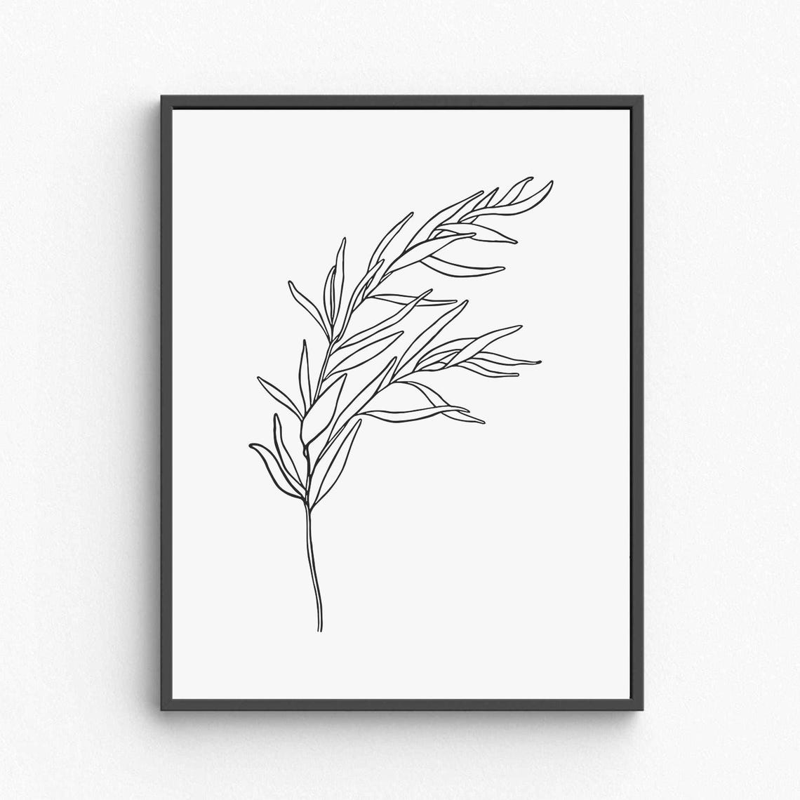 Leafy Branch Line Art Minimalist Botanical Sketch Drawing Poster