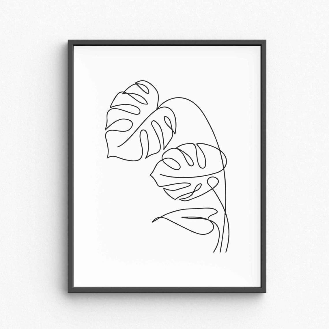 Monstera Leaves Botanical Tropical Continuous Line Art Poster