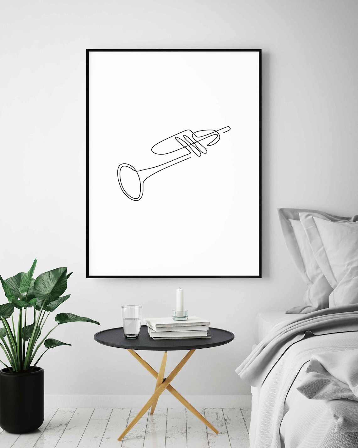Jazz Trumpet Continuous Line Drawing Music Lover Studio Instrument Decor Poster - Image 3