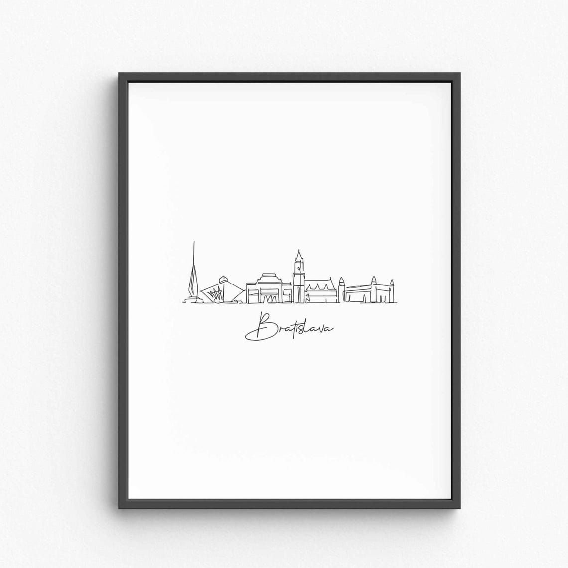 Bratislava Skyline Line Art Minimalist Slovakia Travel City Poster