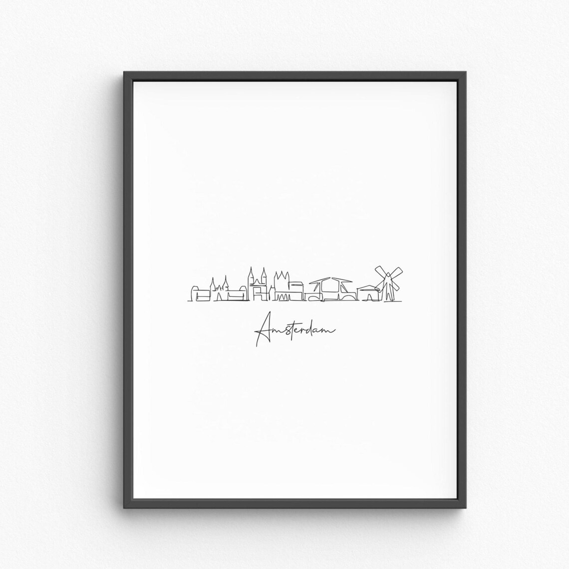 Amsterdam Skyline Line Art Minimalist City Silhouette Travel Poster