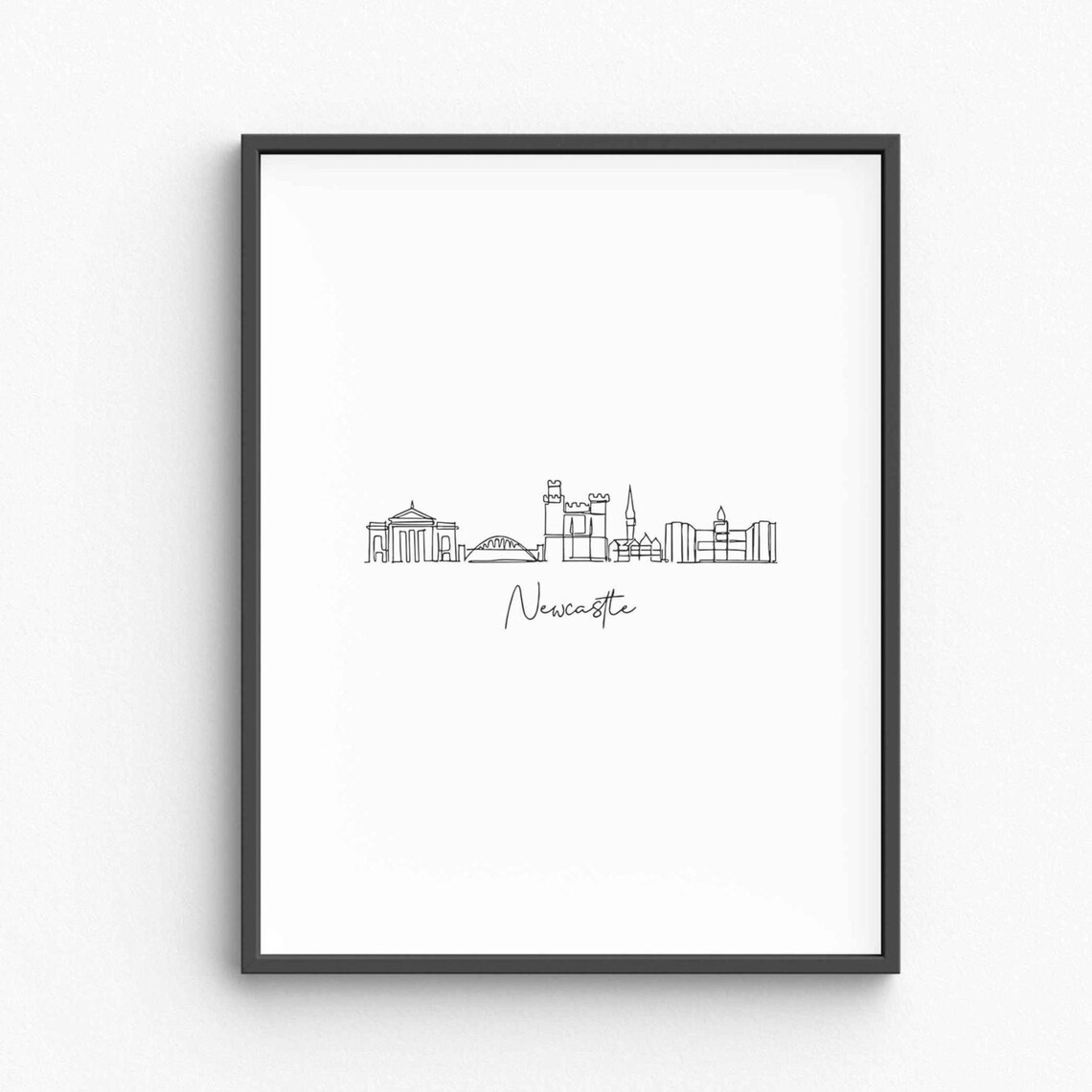 Newcastle England Skyline Single Line Drawing Castle Minimalist Art Poster