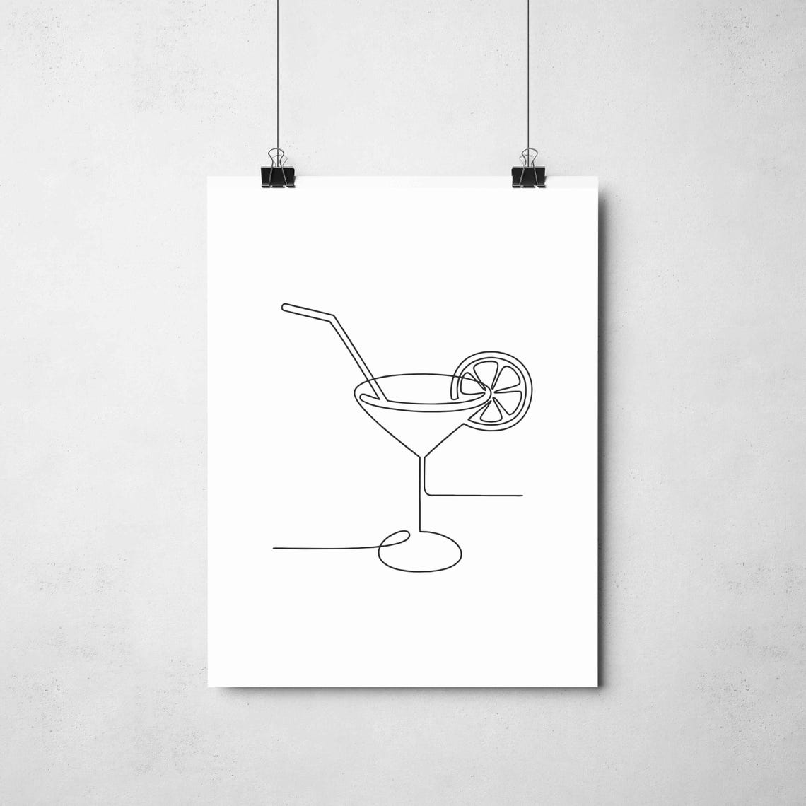 Cocktail Glass Line Art Martini Lemon One Line Drawing Decor Poster - Image 2