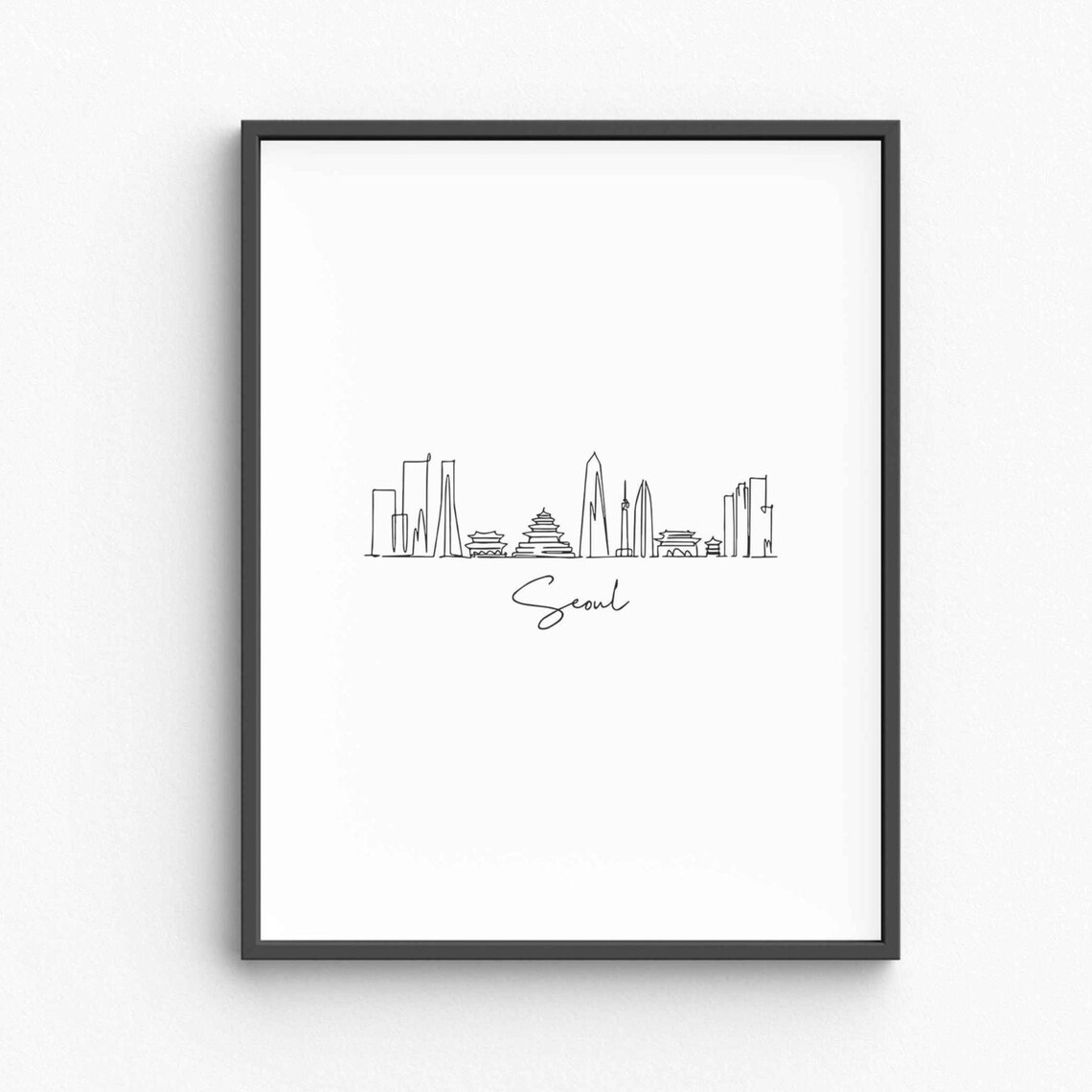 Seoul South Korea Skyline Single Line Drawing Minimalist Travel Poster