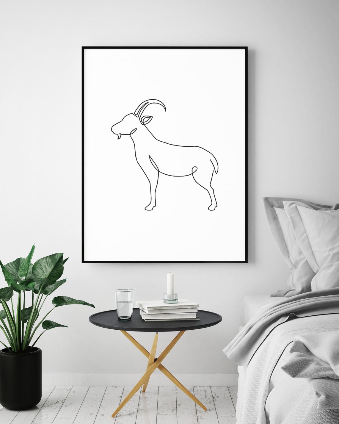 Continuous One Line Goat Drawing Minimalist Black Ink Poster - Image 5