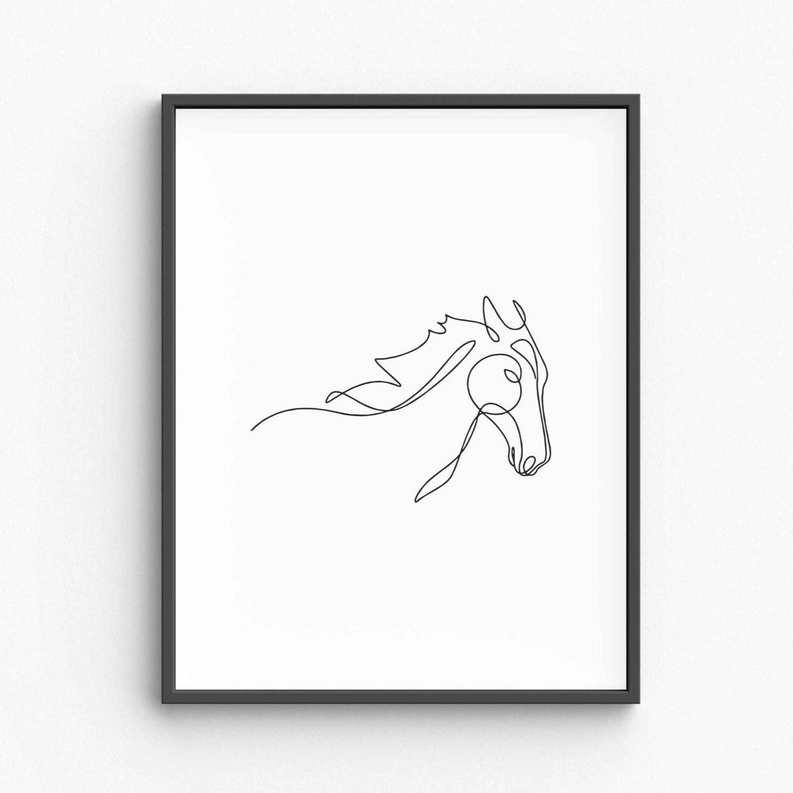 Noble Horse Head Profile Graceful Mane Continuous Line Art Poster
