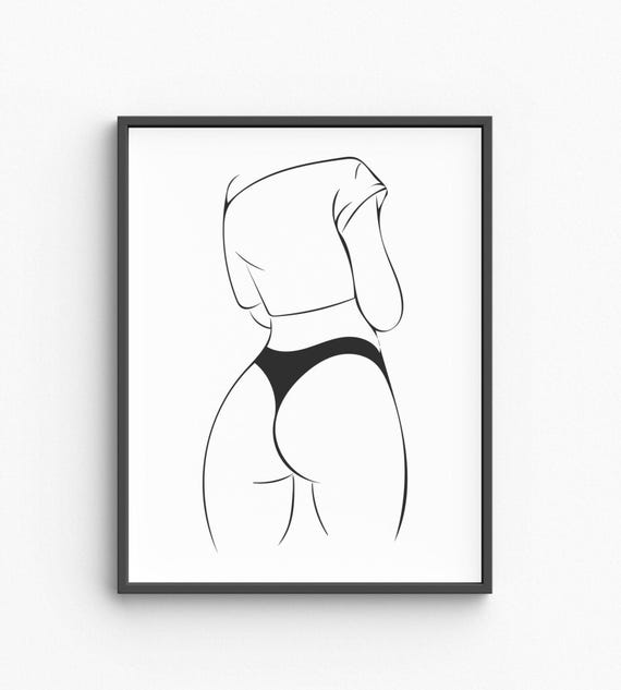 Female Body Line Art Print Erotic Booty Adult Nudity Drawing Nude Minimalist Wall Bedroom