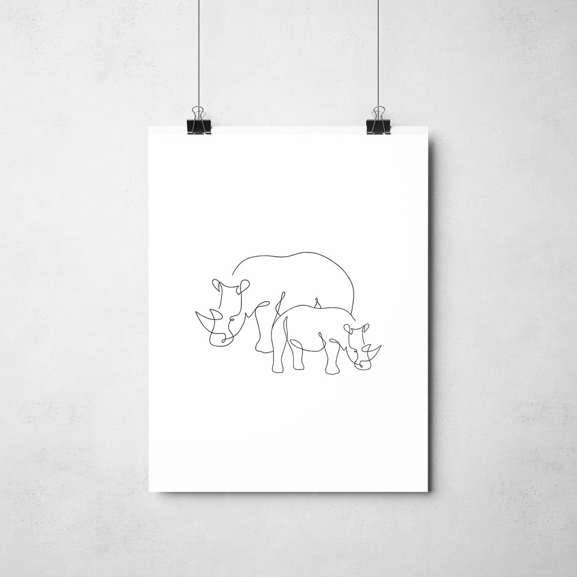 Hippo Line Art Animal Print Drawing Minimalist Wall Bedroom - Image 2