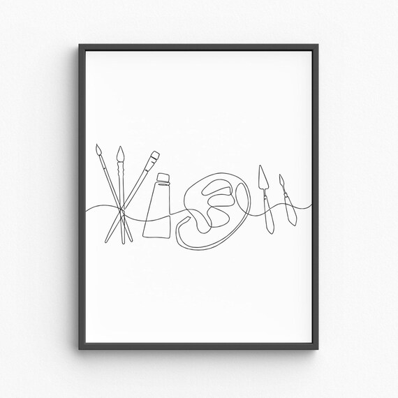 Paint Brushes And Palette Single Line Drawing Minimalist Artist Art Poster