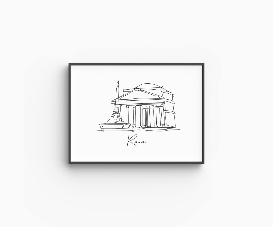 Roma Pantheon One Line Drawing Minimalist Italy Travel Art Poster - Image 6