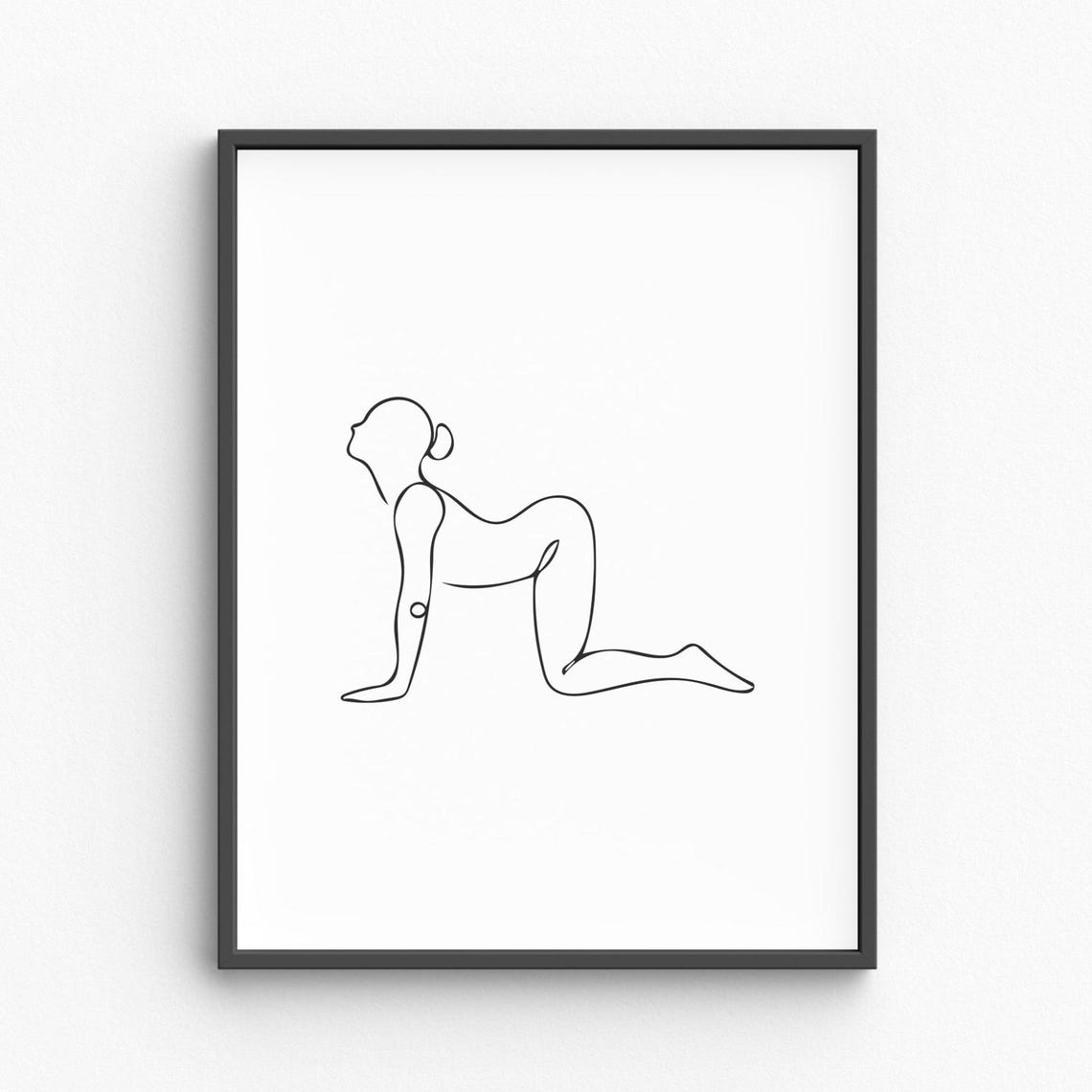 Yoga Tabletop Pose Graceful Woman Deep Stretch Line Art Poster