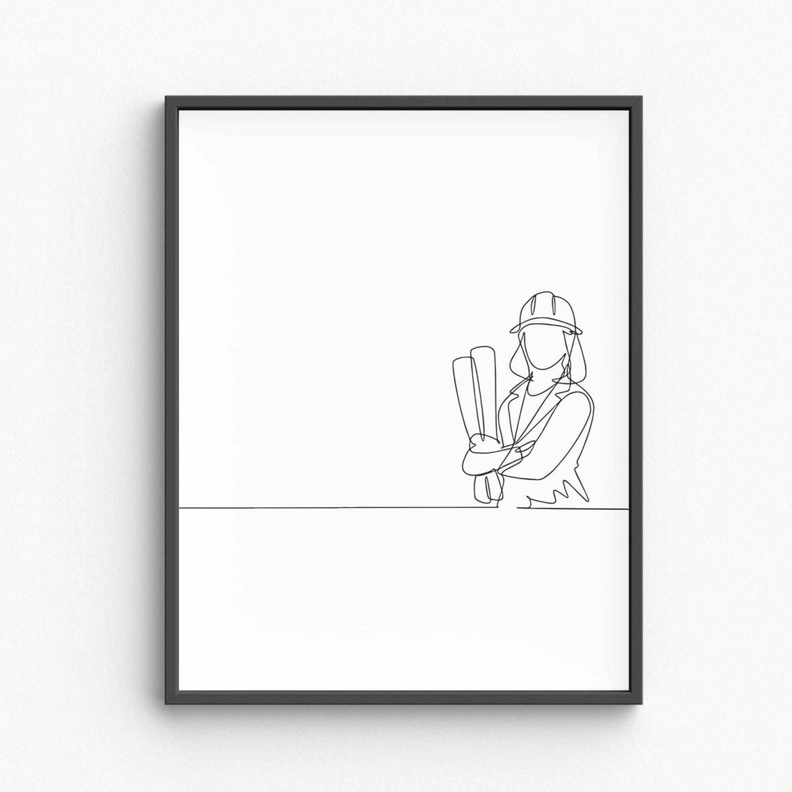 Architect Line Art Minimalist Architecture Print Modern Designer Wall Drafting Tools Illustration Creative Studio Decor