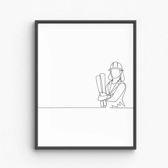 Architect Line Art Minimalist Architecture Print Modern Designer Wall Drafting Tools Illustration Creative Studio Decor