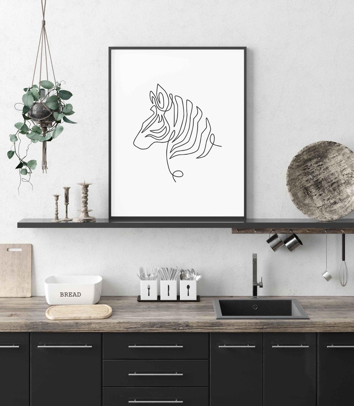 Minimalist Zebra Line Art Safari Animal Print Black White Drawing Modern Wall Decor Wildlife Illustration - Image 3