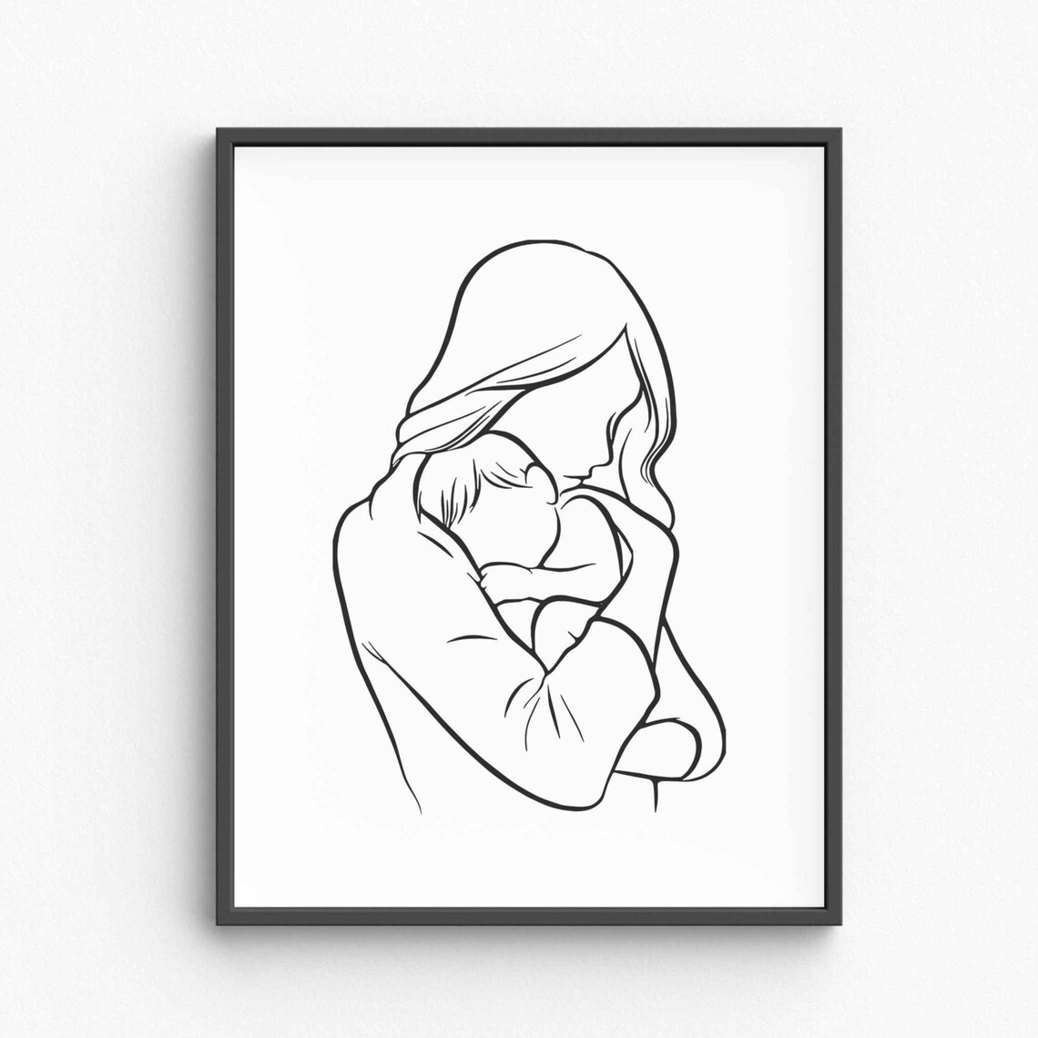 Minimalist Mom Holding Child Line Art Print