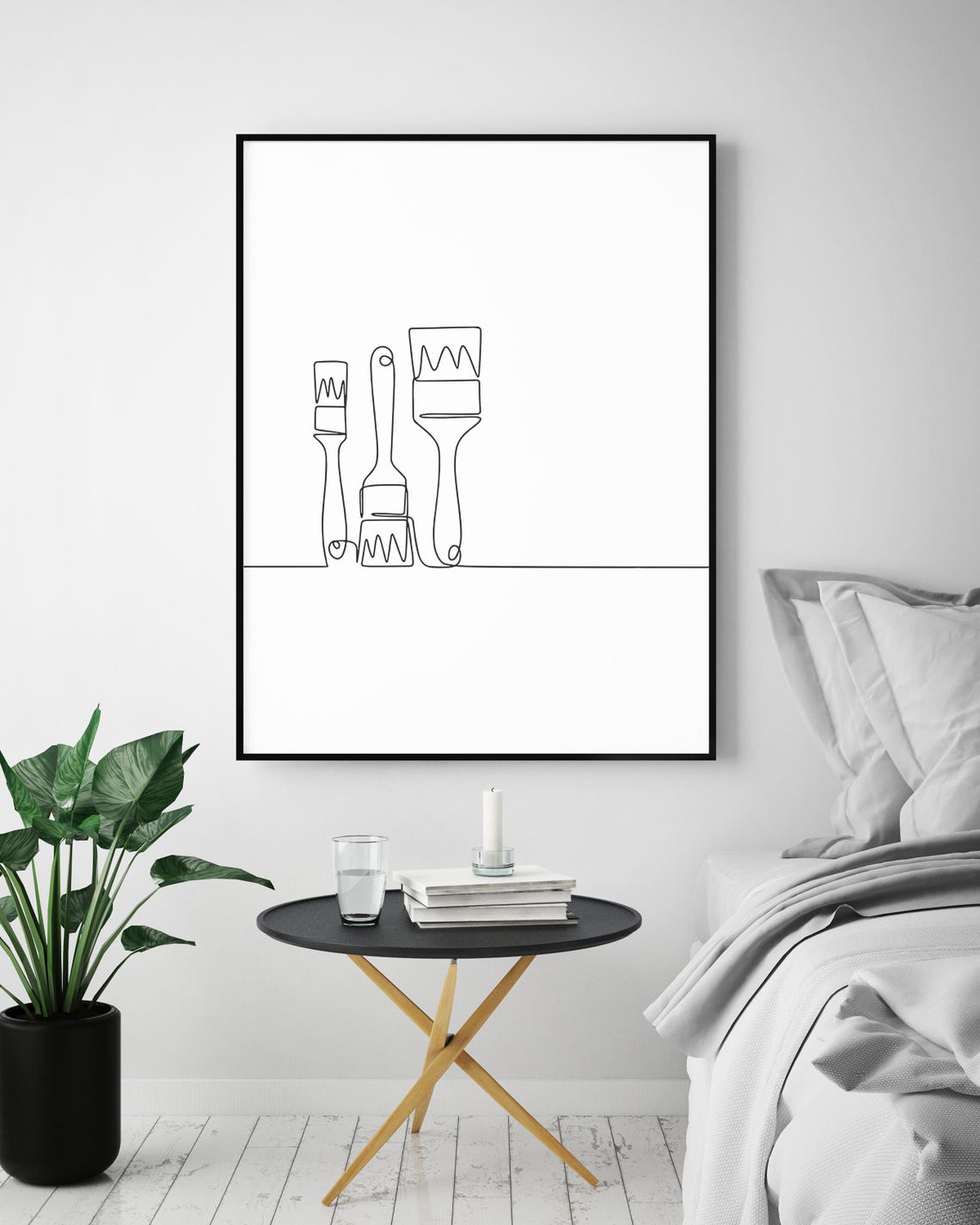 Artist Paint Brushes Trio Creative Studio Minimalist Line Art Poster - Image 4
