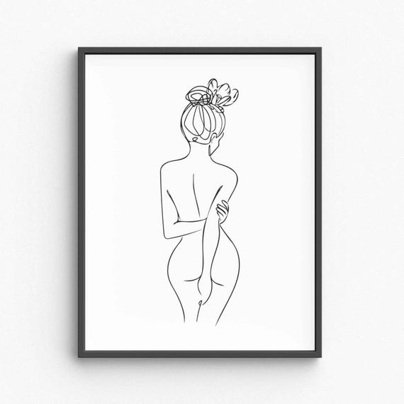 Minimalist Nude Woman Body Line Art Feminine Silhouette Drawing Elegant Female Form Wall Decor Soft Poster