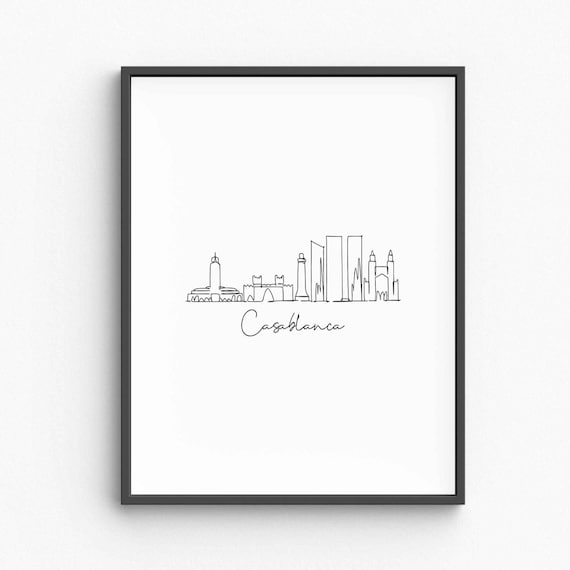 Casablanca Skyline Line Art Minimalist Morocco Travel City Poster