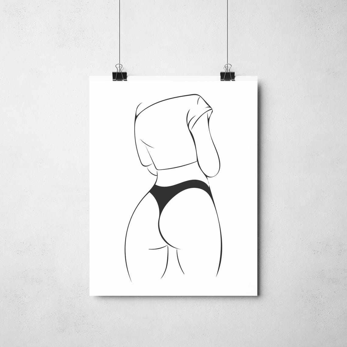 Woman Crop Top and Bikini Back View One Line Figure Art Poster - Image 2