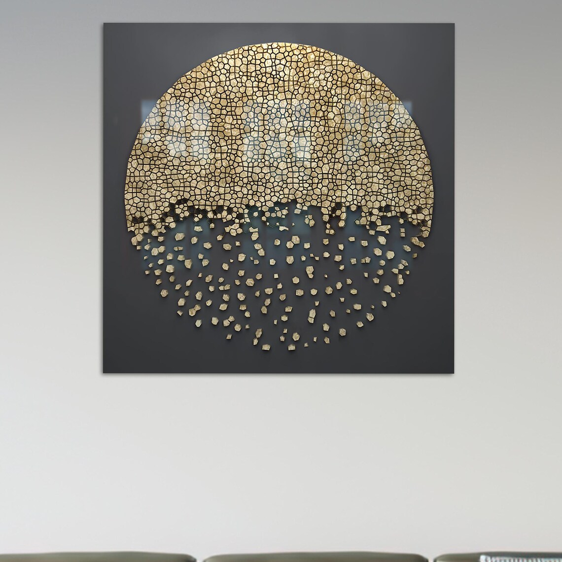 Gold Cracked Moon Dissolving Fragments Black Canvas Celestial Decor Poster