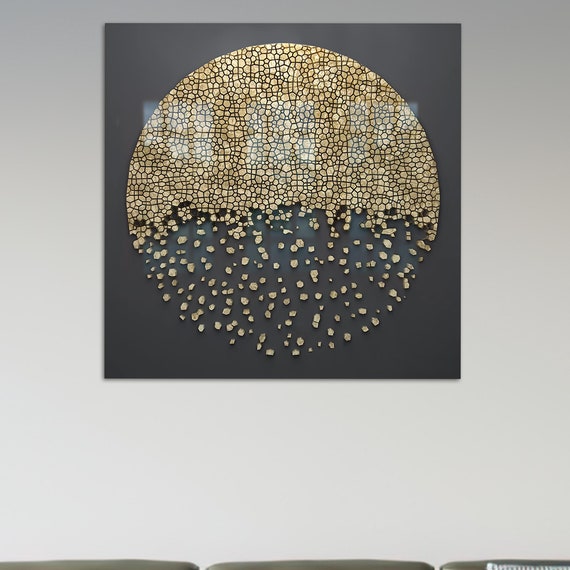 Luxury Glass Wall Art Modern Gold Tempered Abstract Print Gift For The Home Saloon Decor